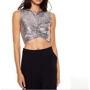 Forever 21 Silver Sequined Sleeveless Crop Top Size Small Boho